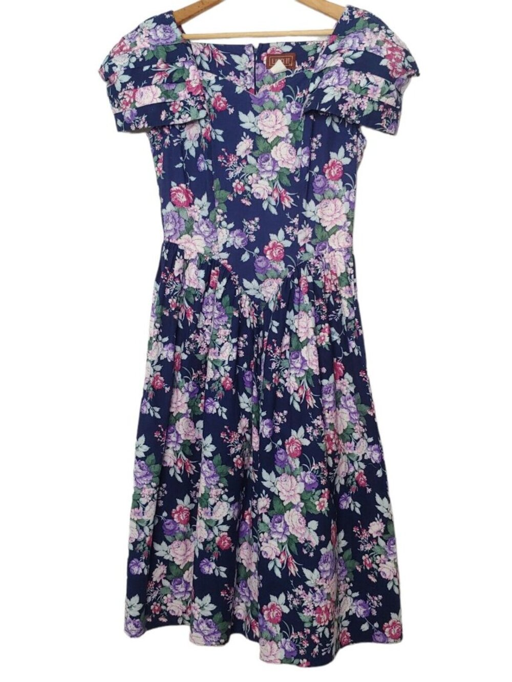 Vintage Lisa II Dress Size 12 Dress Blue Pink Purple Floral Cottagecore Long